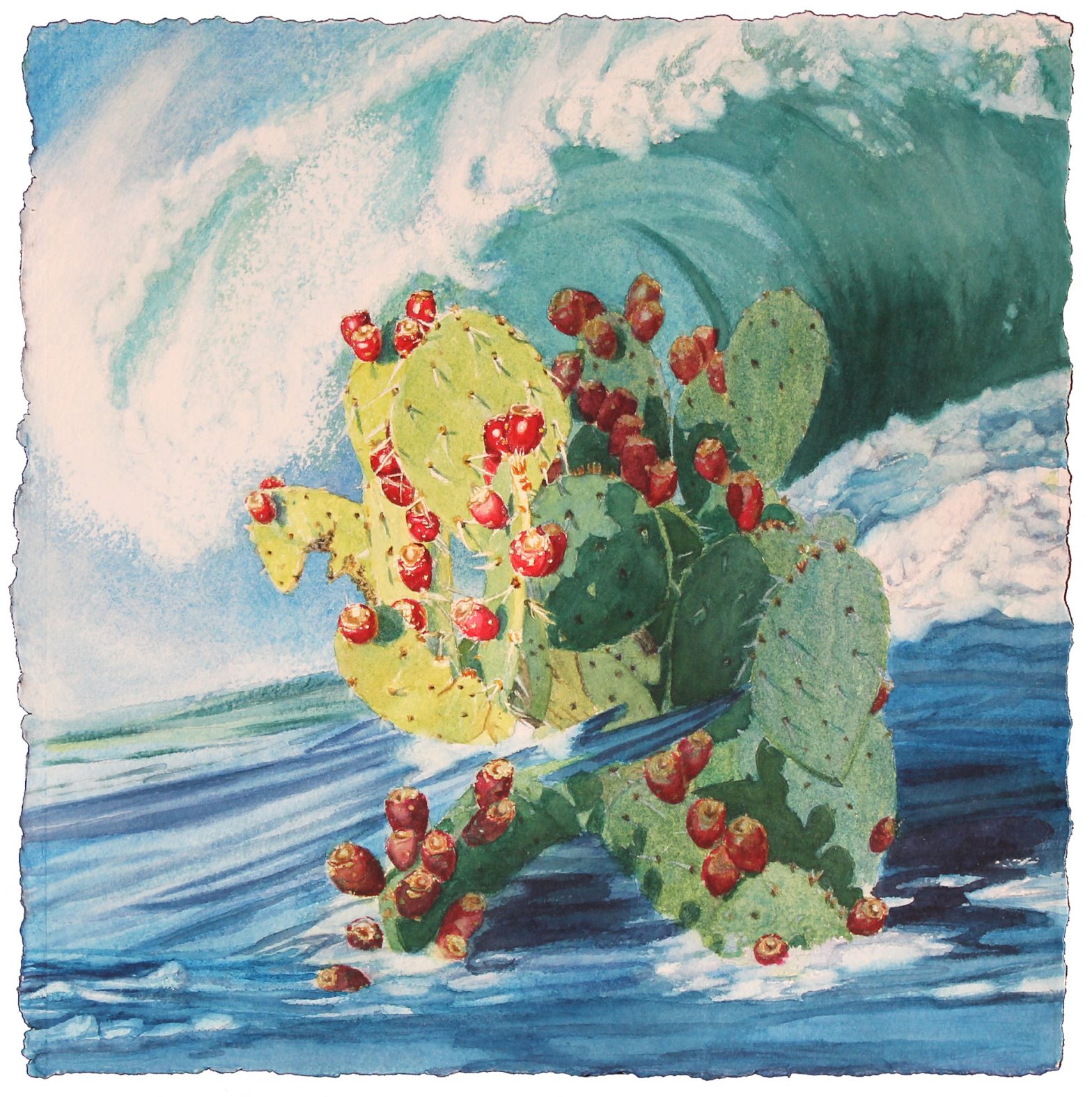Cactus Catches a Wave Watercolor Painting
