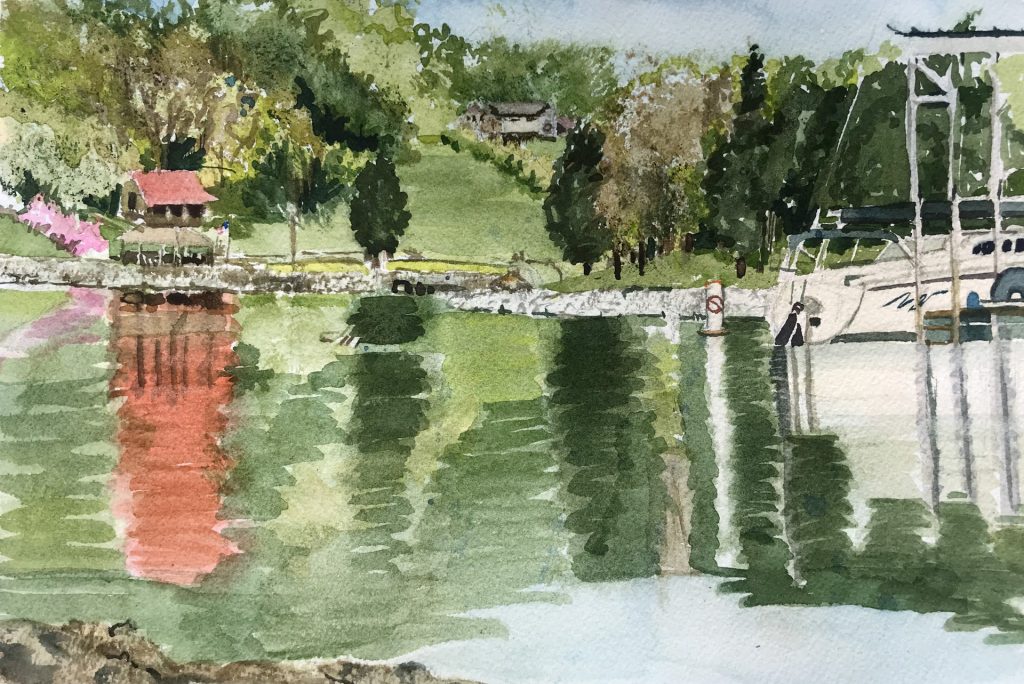 Across from Louisville Landing Marina Watercolor Painting